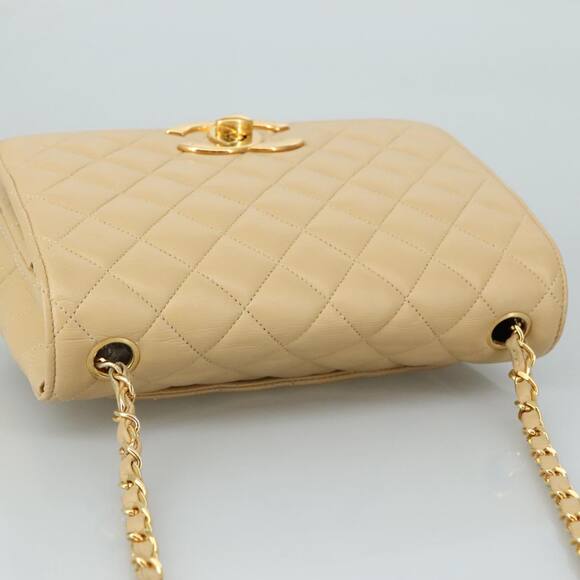 CHANEL Matelasse Chain Shoulder Bag Lamb Skin Beige Gold CC - Picture 6 of 16